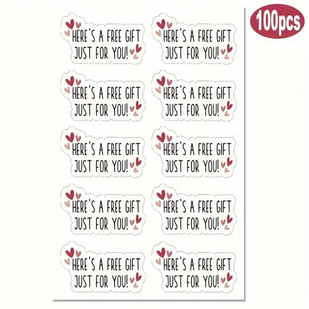 Heart Design FREE Gift Stickers, 100pcs, NEW